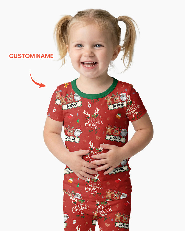 Custom Name Merry Christmas My Deer 2026 Bamboo Two Piece Short Sleeve Pajama Set