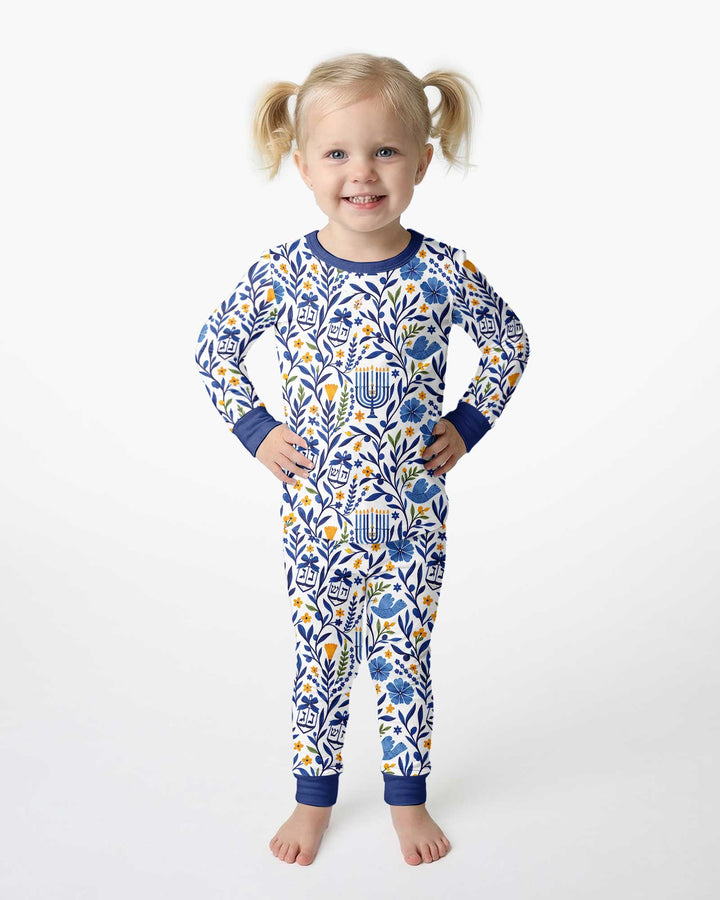 Hanukkah Toile Bamboo Two Piece Long Sleeve Pajama Set