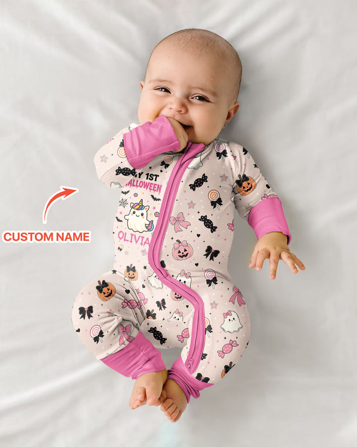 Custom Name Cute Ghost My First Halloween  Bamboo Convertible Zippy