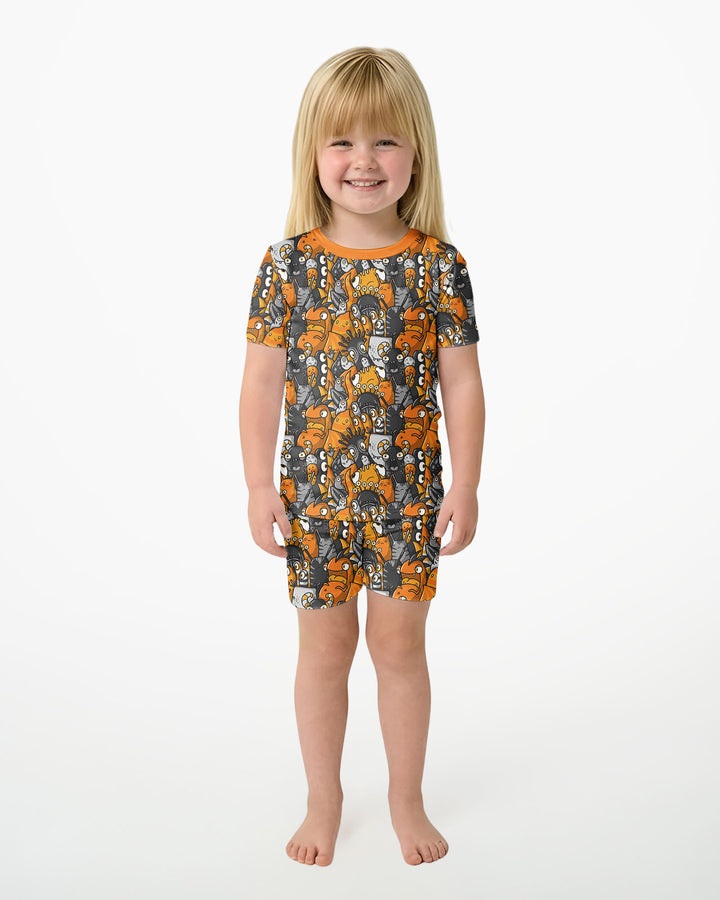 Colorful Doodle Monster Friends Bamboo Two Piece Short Sleeve Shorts Pajama Set