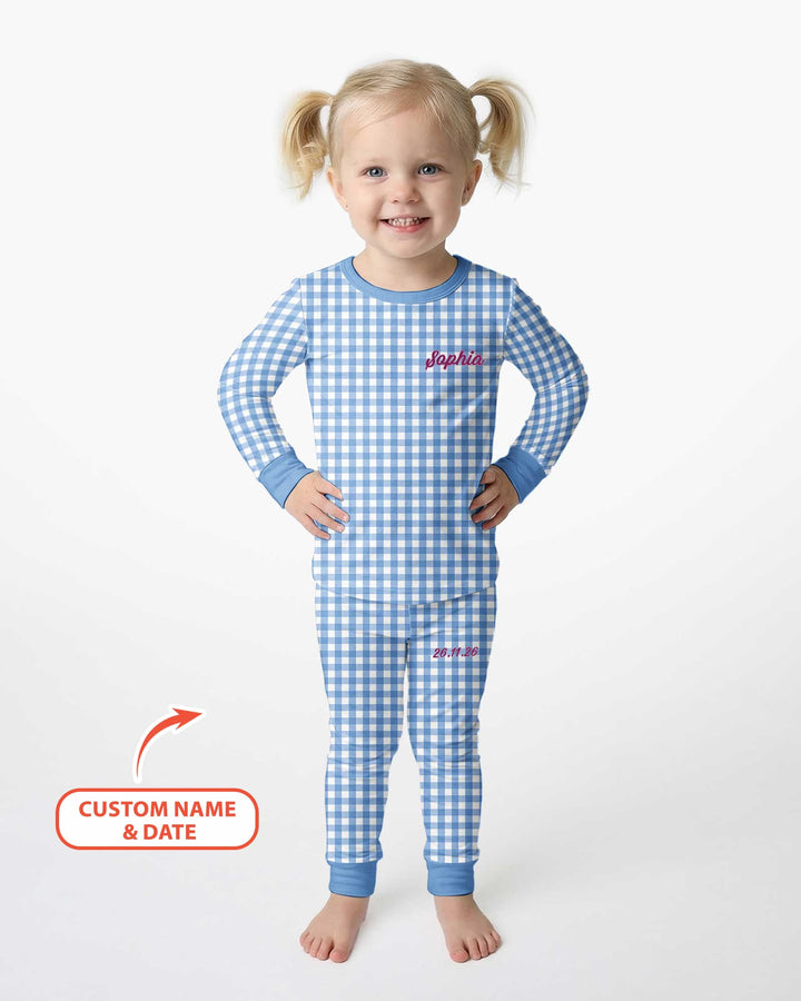 Embroidered Seersucker Bamboo Two Piece Long Sleeve Pajama Set