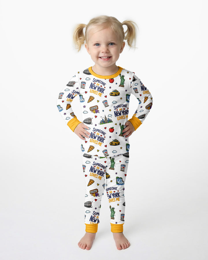 Someone in New York Loves Me Bamboo Two Piece Long Sleeve Pajama Set (P)