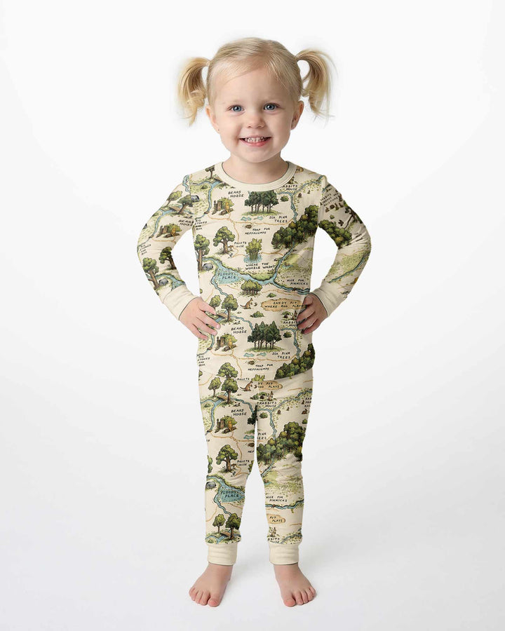 Classic Bear Maps Bamboo Two Piece Long Sleeve Pajama Set