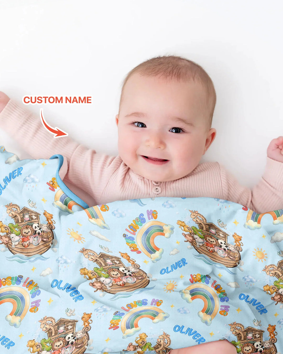 Custom Name Jesus Loves Me Noah's Ark Bamboo Blanket
