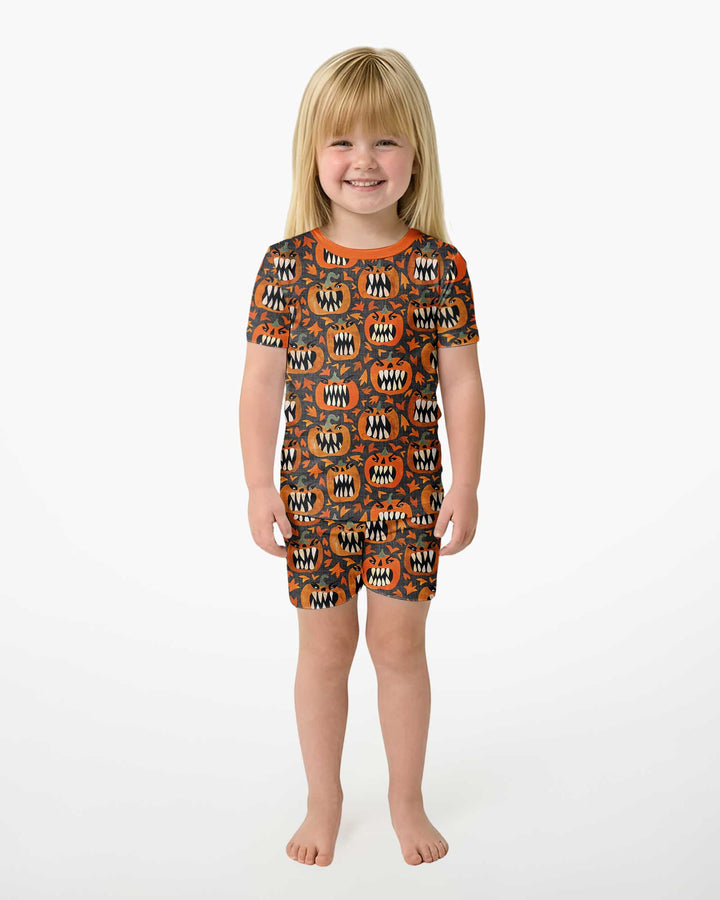Pumpkin Monsters Bamboo Two Piece Short Sleeve Shorts Pajama Set