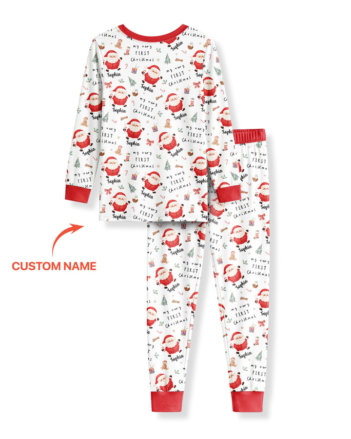 Custom Name My Very First Christmas Santa  Bamboo Two Piece Long Sleeve Pajama Set