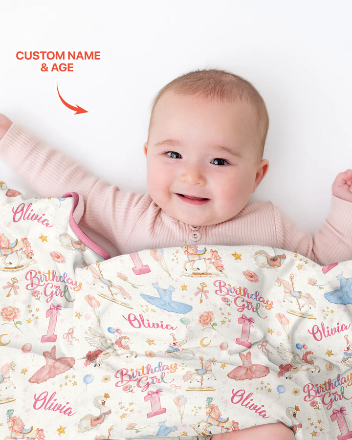 Ballerina Birthday Girl Custom Name & Age Bamboo Blanket