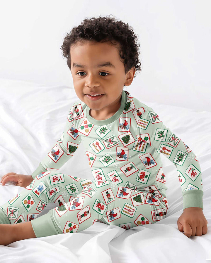 Christmas Mahjong  Bamboo Two Piece Long Sleeve Pajama Set