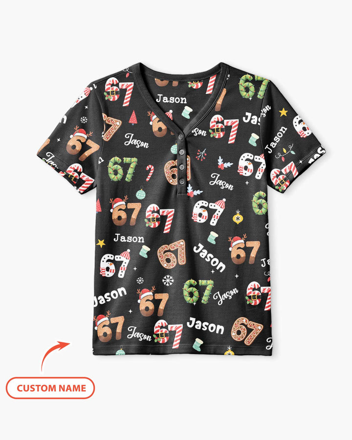 Custom '6 7' Six Seven Christmas Slang Meme Bamboo Women Short Sleeve Short Pajama Set