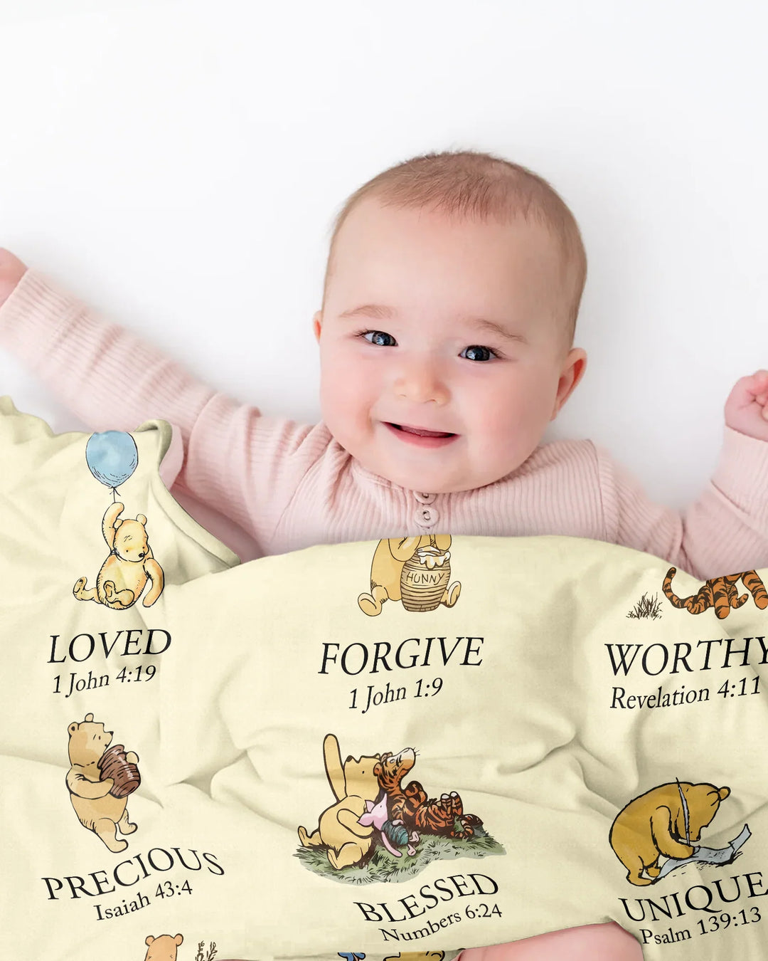Personalized Baptism Classic Bear Bible Verses Bamboo Blanket