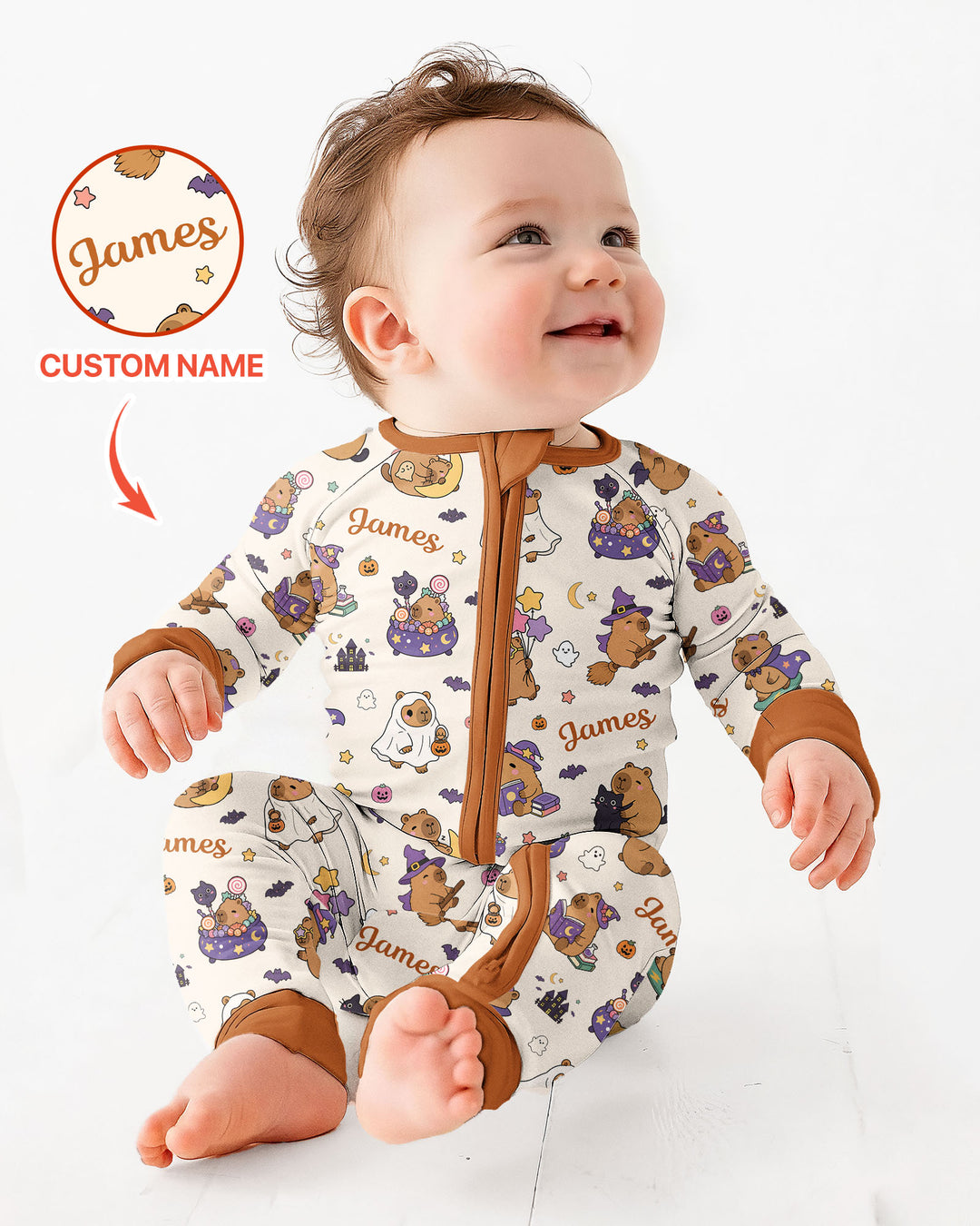 Custom Name Kawaii Halloween Capybara Bamboo Convertible Zippy