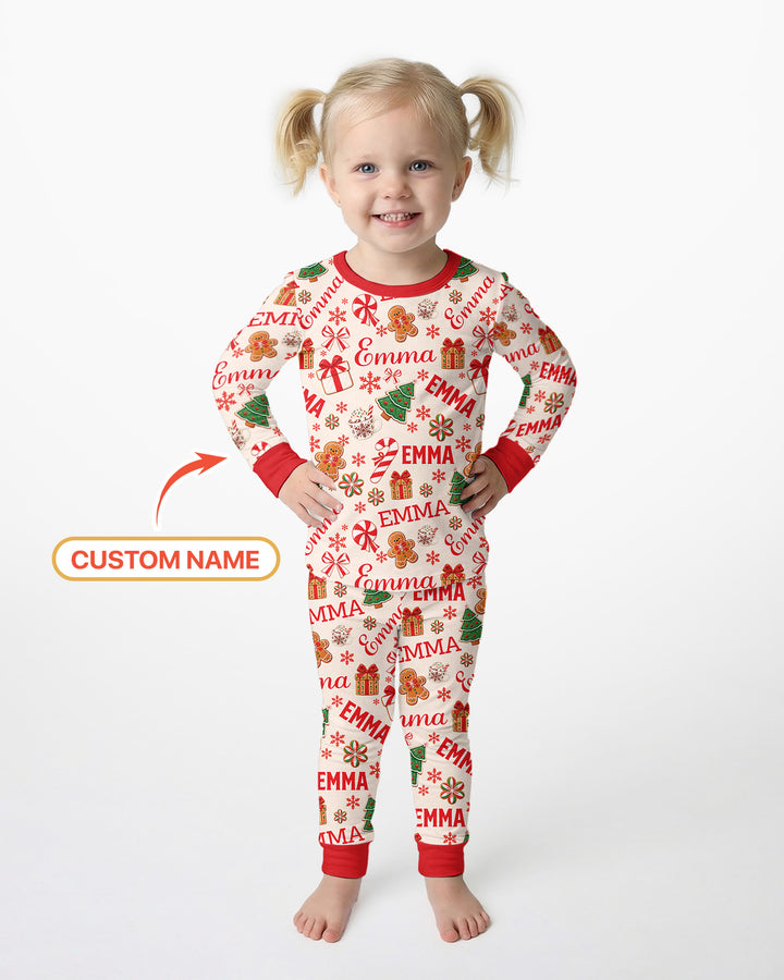 Merry Christmas Custom Name Bamboo Two Piece Long Sleeve Pajama Set