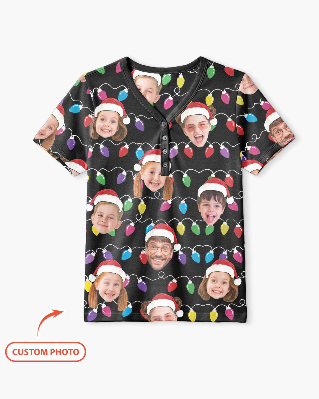 Custom Face Christmas Family Silly Xmas Leds Bamboo Women Short Sleeve Short Pajama Set