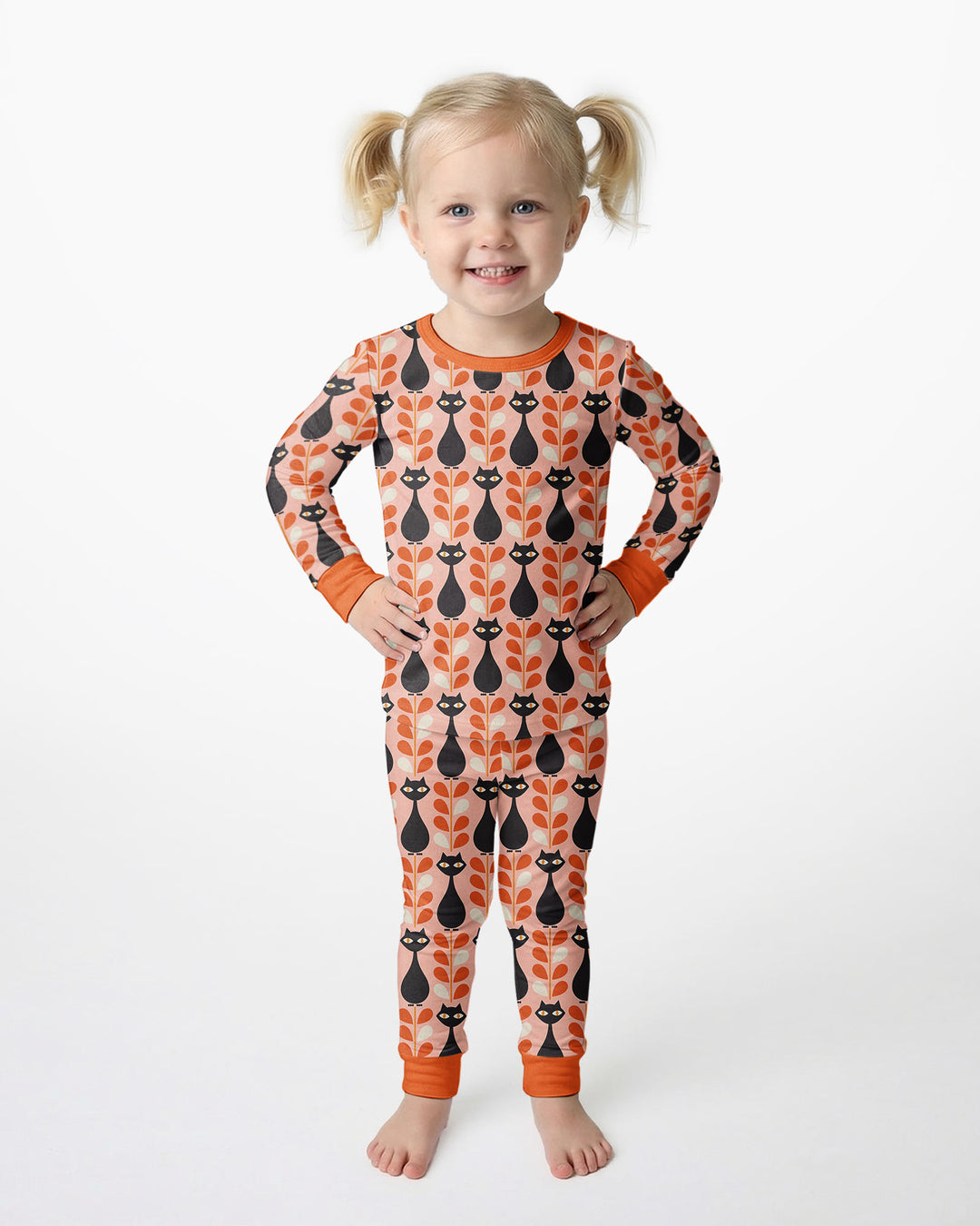 Retro Black Cat Garden Bamboo Two Piece Long Sleeve Pajama Set