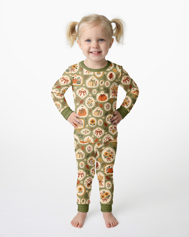 Warm Harvest Fall Bamboo Two Piece Long Sleeve Pajama Set