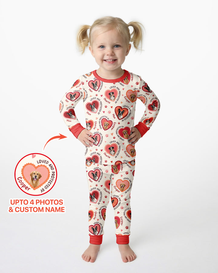 Custom Dogs Photo Loved And Protected By Bamboo Two Piece Long Sleeve Pajama Set