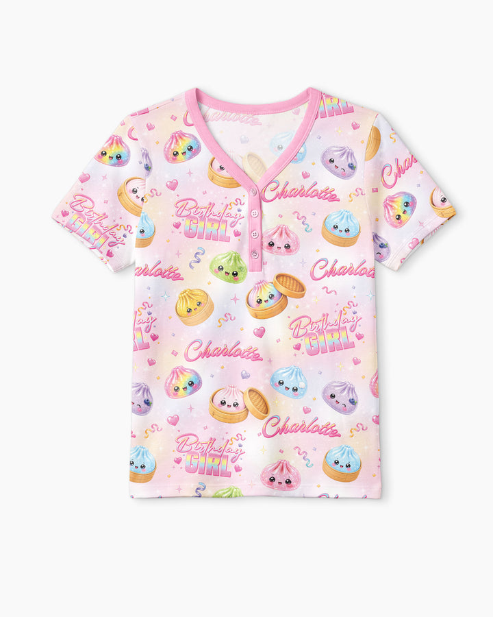Birthday Girl Glitter Dumpling Bamboo Women Short Sleeve Short Pajama Set