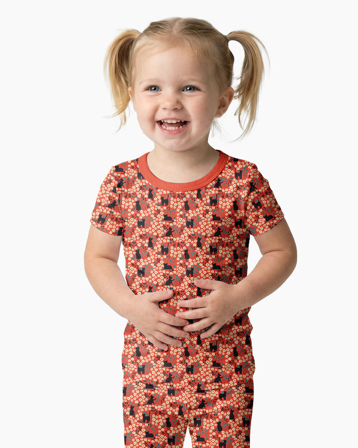 Black Cat Ditsy Bamboo Two Piece Short Sleeve Pajama Set