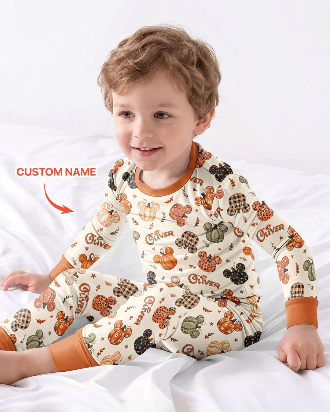 Custom Name Preppy Fall Mouse Bamboo Two Piece Long Sleeve Pajama Set