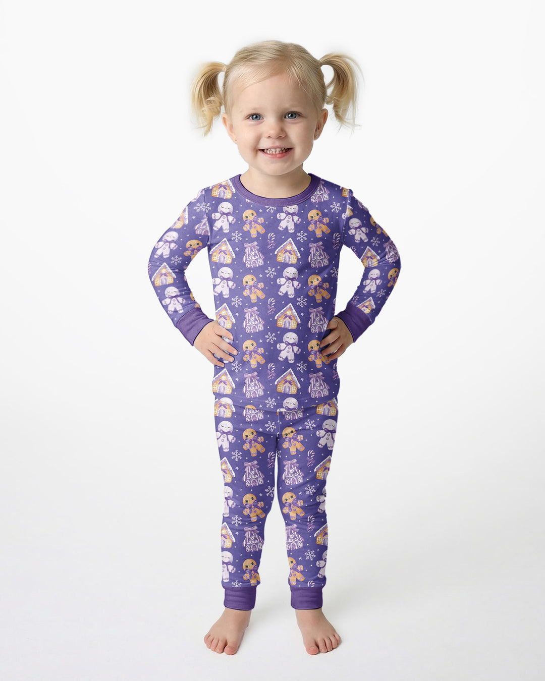 Purple Gingerbread Village Bamboo Two Piece Long Sleeve Pajama Set