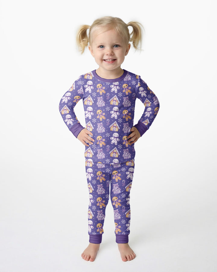 Purple Gingerbread Village Bamboo Two Piece Long Sleeve Pajama Set
