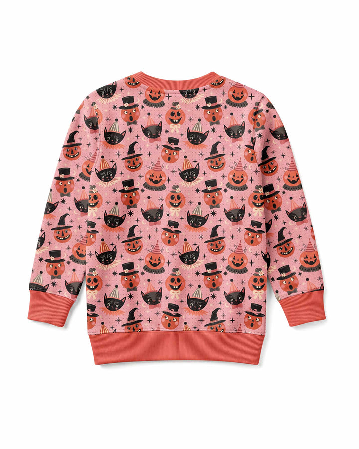 Retro Halloween Cats and Funny Pumpkins Bamboo Crewneck Sweatshirt