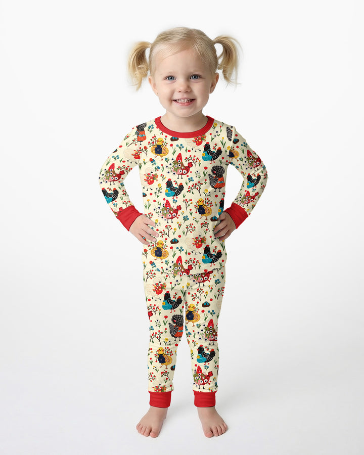 Chicken Garden Bamboo Two Piece Long Sleeve Pajama Set