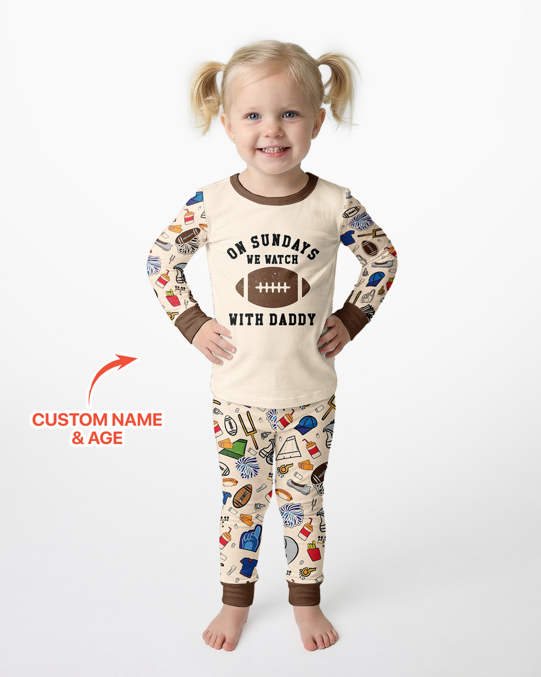 On Sundays We Watch Football With Daddy Family Matching Bamboo Two Piece Long Sleeve Pajama Set