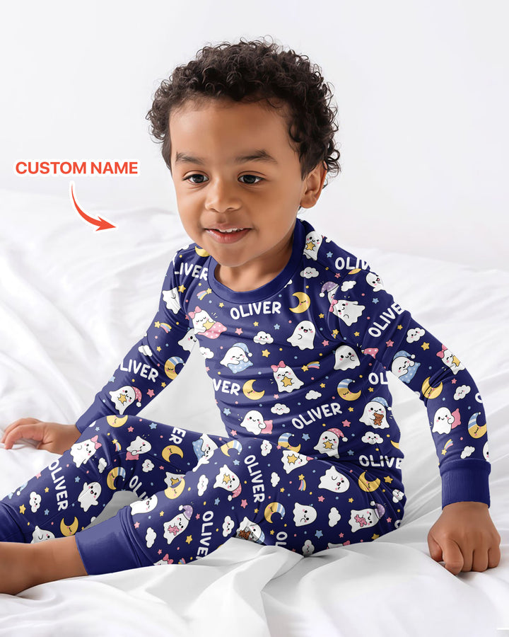 Sweet Dreams Cute Ghost Custom Name Bamboo Two Piece Long Sleeve Pajama Set