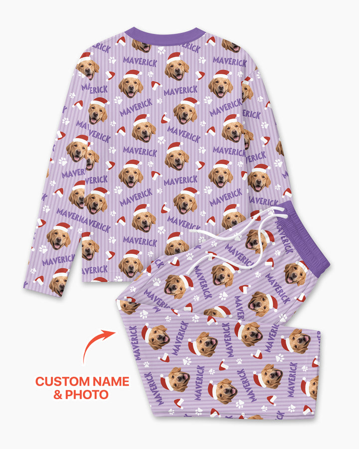 Custom Pet Photo Christmas Paws Stripe Bamboo Men's Pajama Set