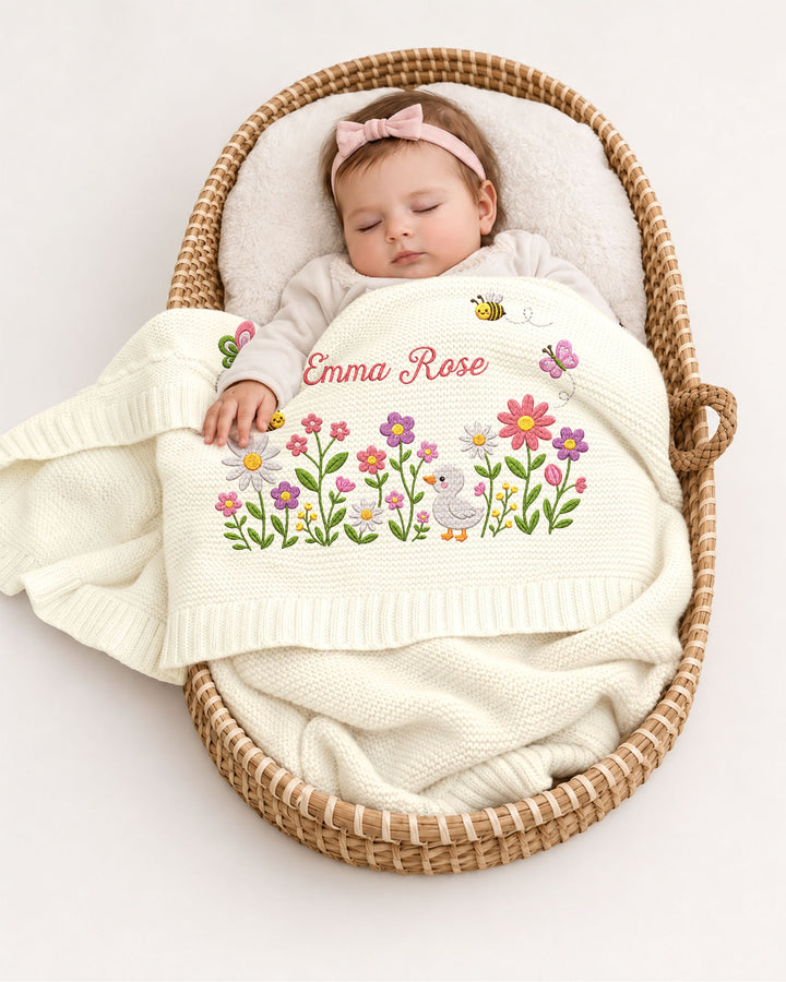 Lovely Floral Embroidered Baby Cotton Blanket