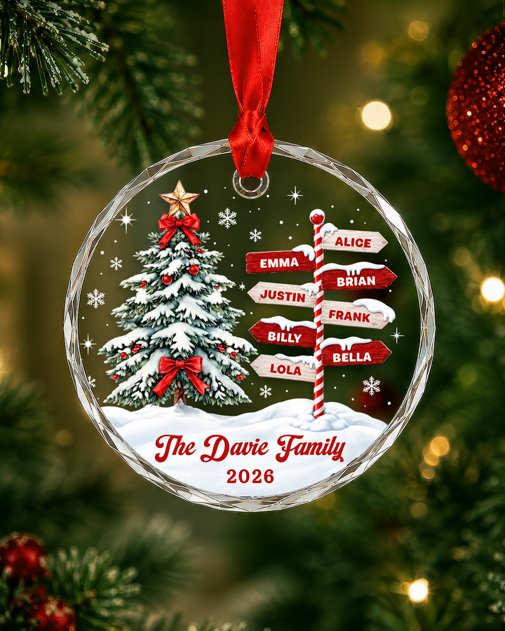 Merry Family Signpost Glass Ornament