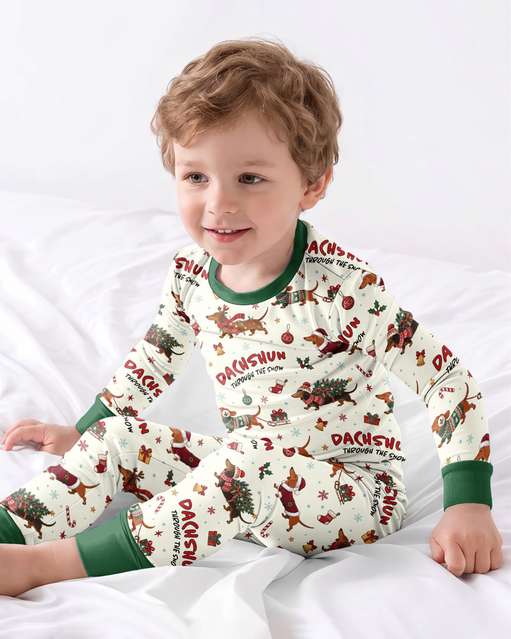 Dachshund Through The Snow Bamboo Two Piece Long Sleeve Pajama Set