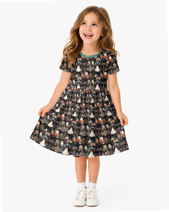 Cute Ghost Witchy Halloween Magic Library Bamboo Twirl Dress