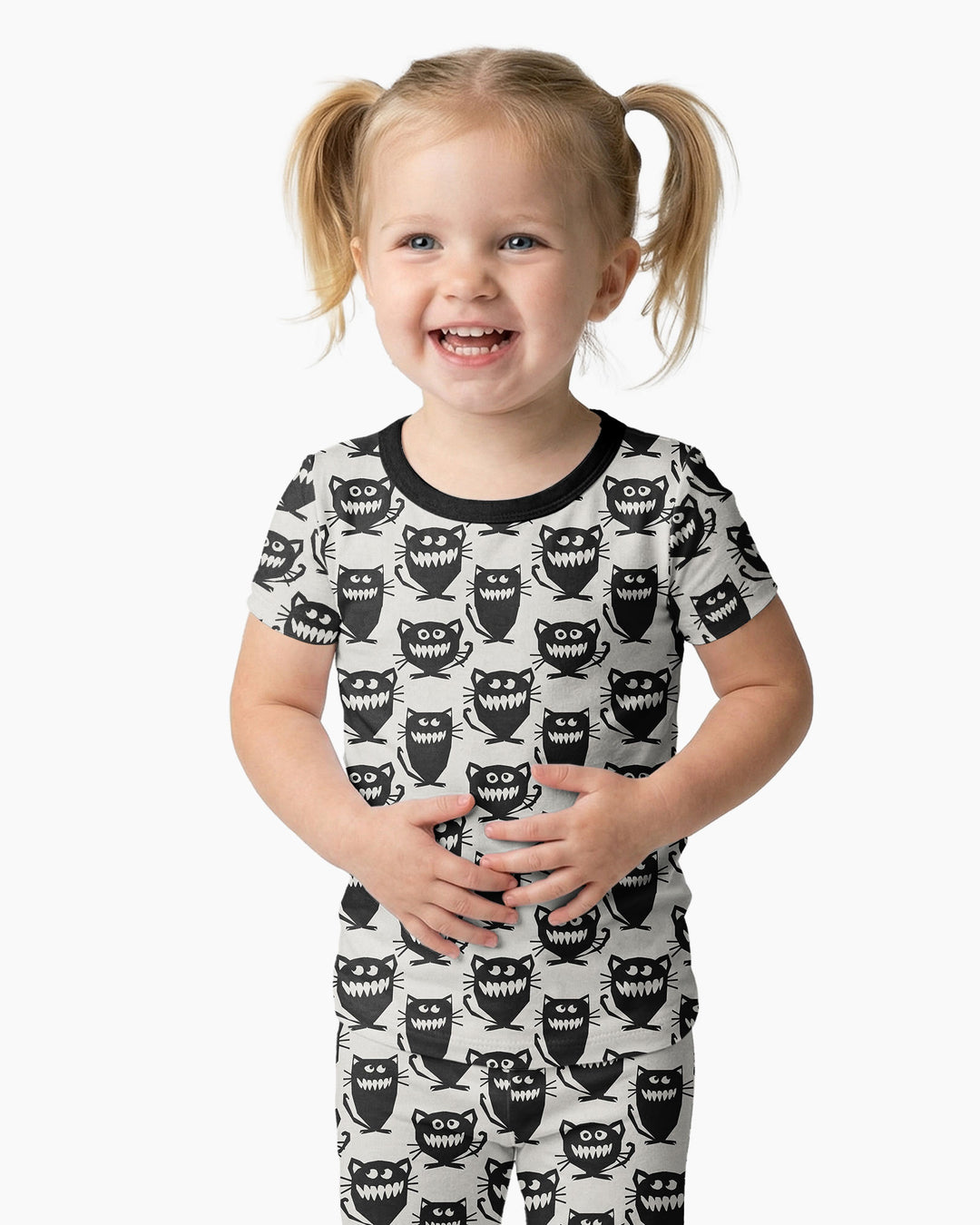 Halloween Monster Cats Bamboo Two Piece Short Sleeve Pajama Set