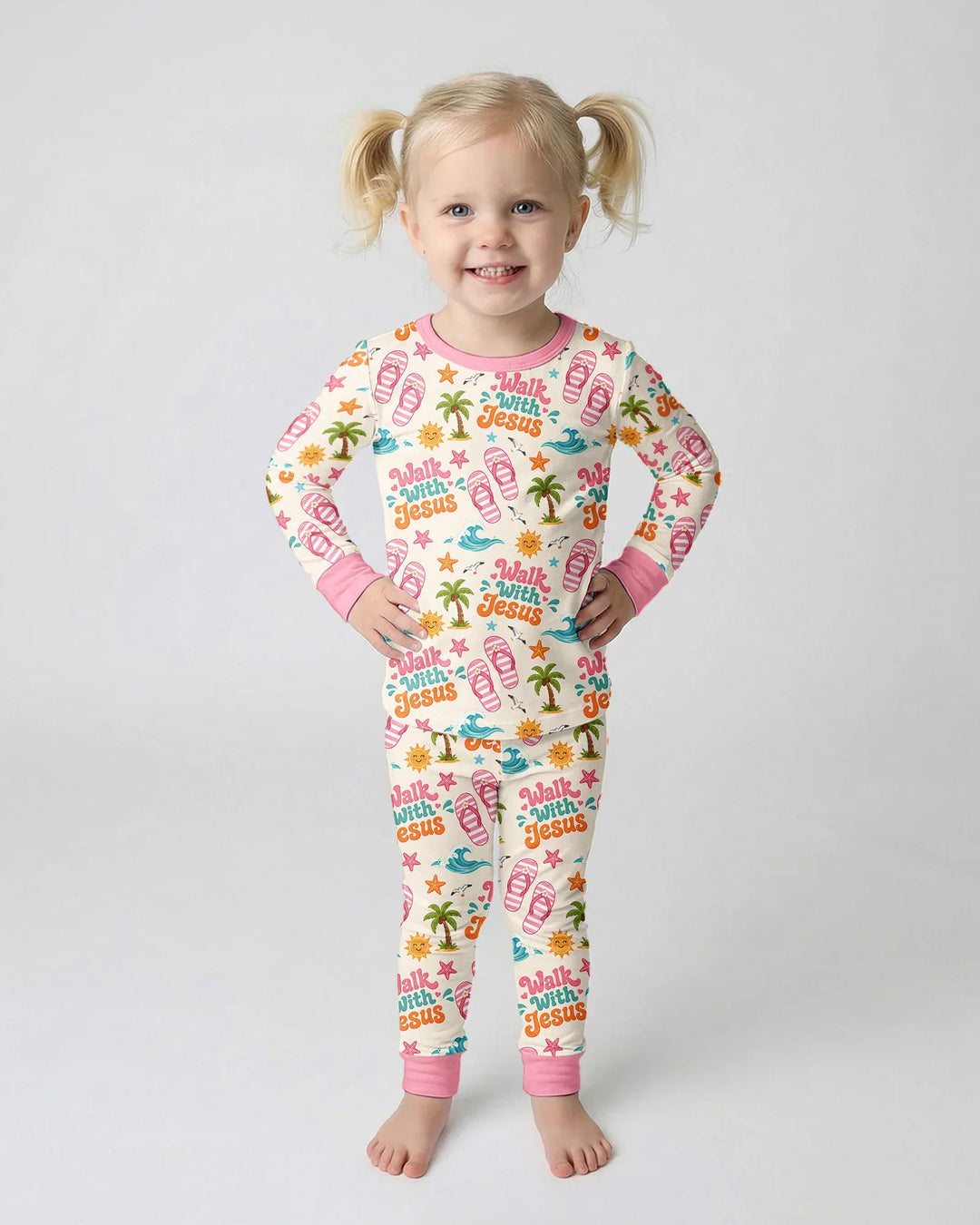 Groovy Summer Walk With Jesus Bamboo Two Piece Long Sleeve Pajama Set