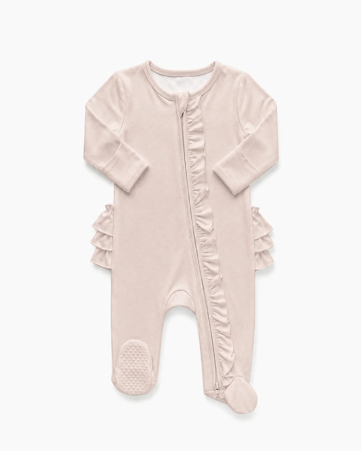 Solid Color Zipper Ruffle Footie