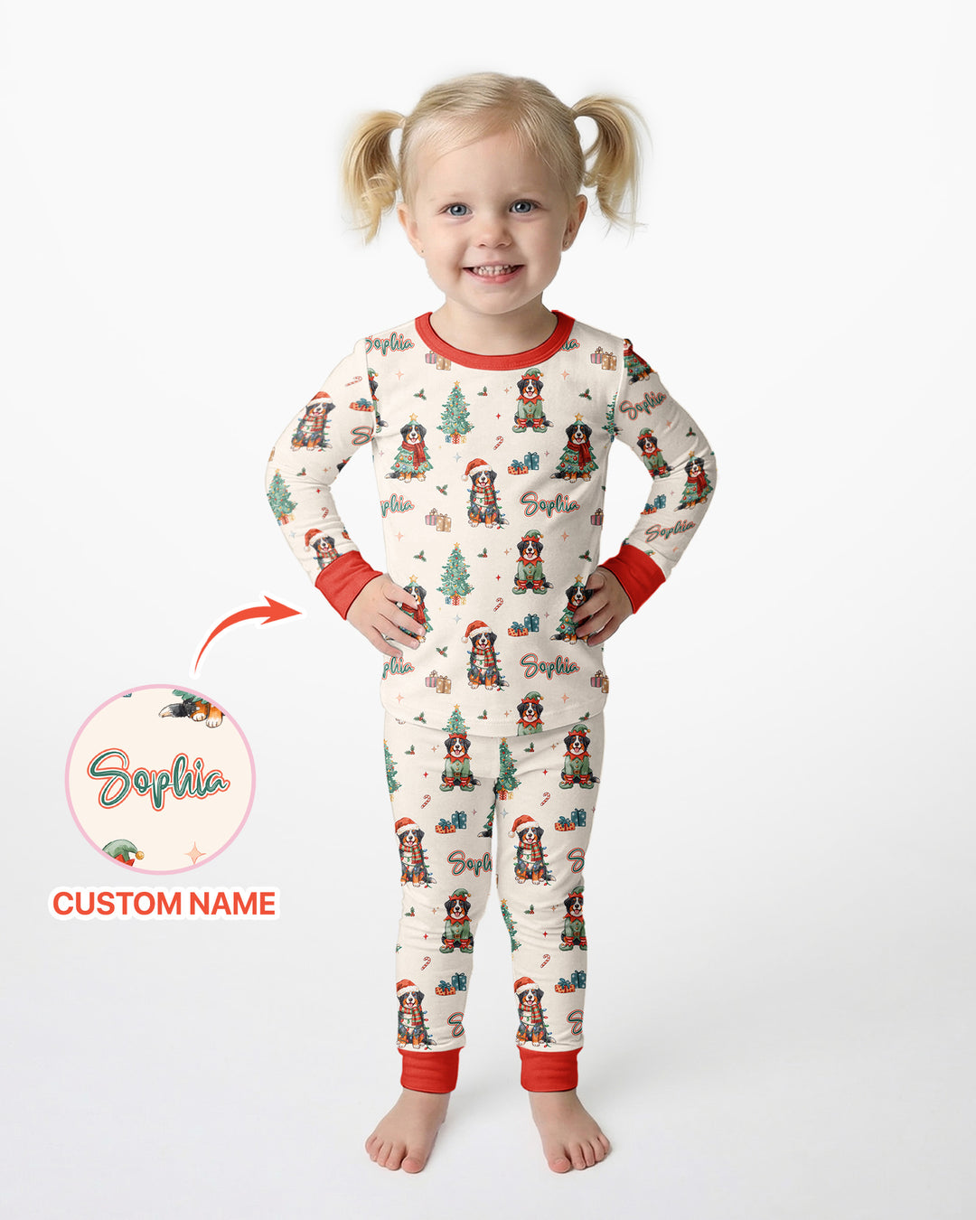 Christmas Bernese Mountain Dog Family Matching Bamboo Two Piece Long Sleeve Pajama Set
