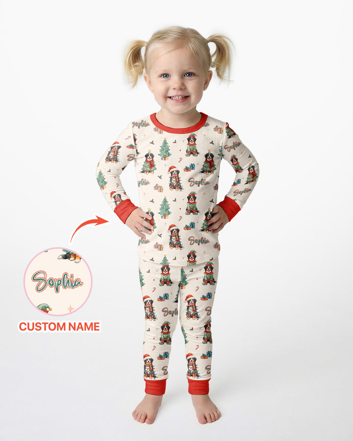 Christmas Bernese Mountain Dog Family Matching Bamboo Two Piece Long Sleeve Pajama Set