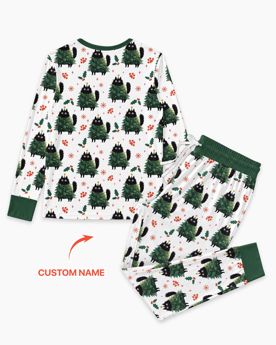 Custom Name Black Cat Christmas Bamboo Women Pajama Set