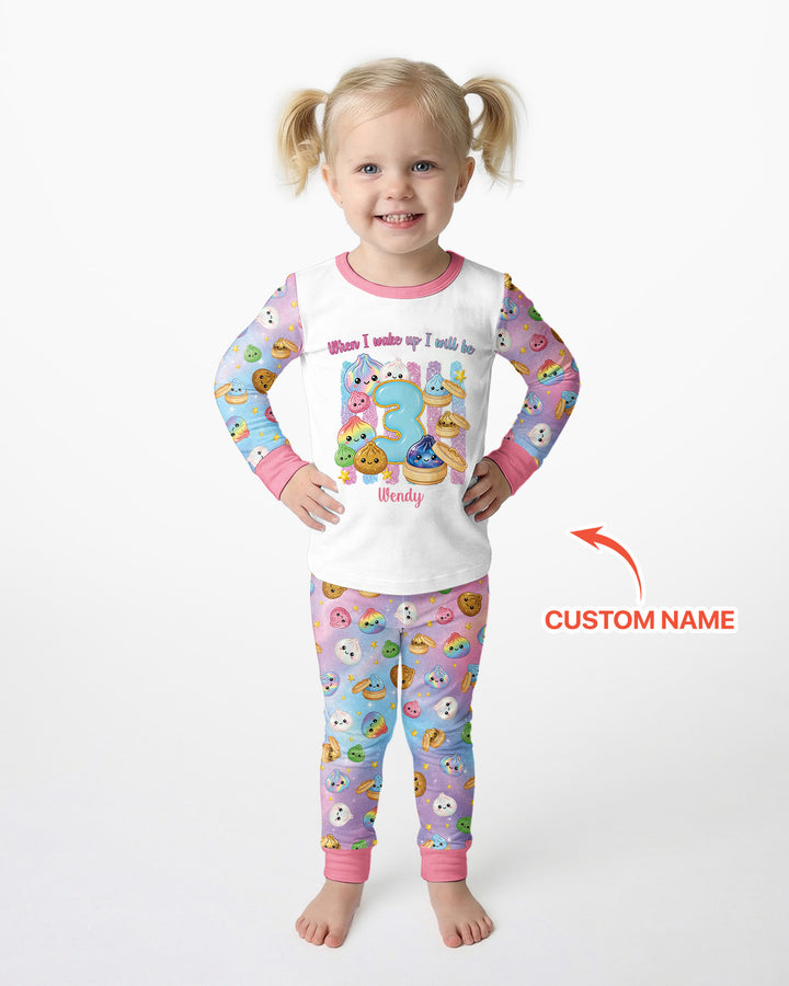 Personalized When I Wake Up I Will Be Birthday Dumplings Bamboo Two Piece Long Sleeve Pajama Set