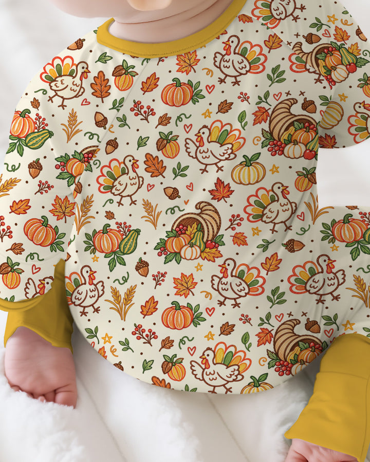 Thanksgiving Turkey Sketch Bamboo Convertible Zippy
