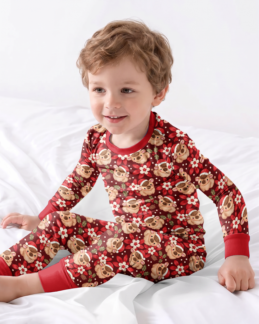 Christmas Highland Cows Bamboo Two Piece Long Sleeve Pajama Set