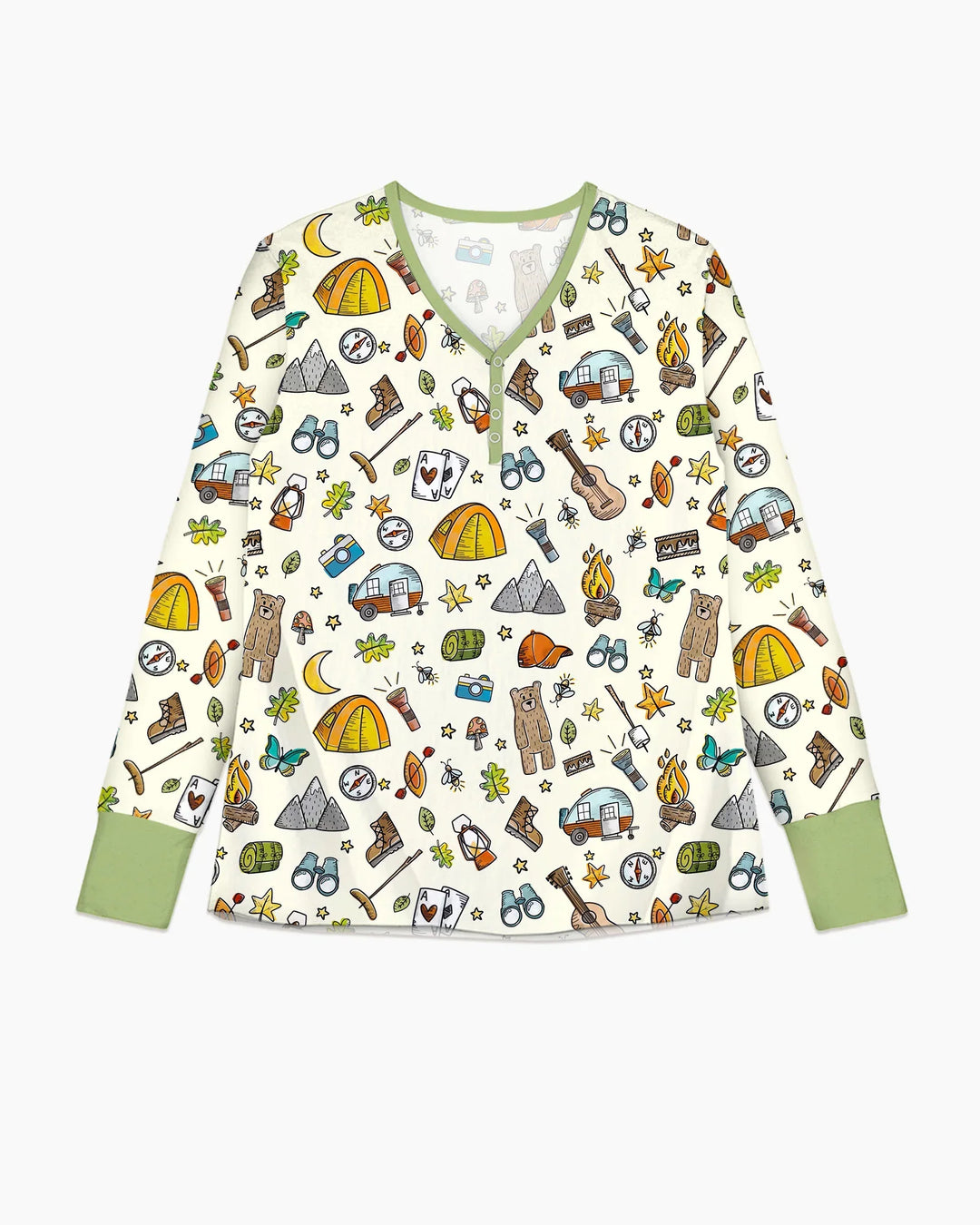 Pyjama-Set für Damen aus Bambus mit passendem „Love Camping“-Familienmotiv