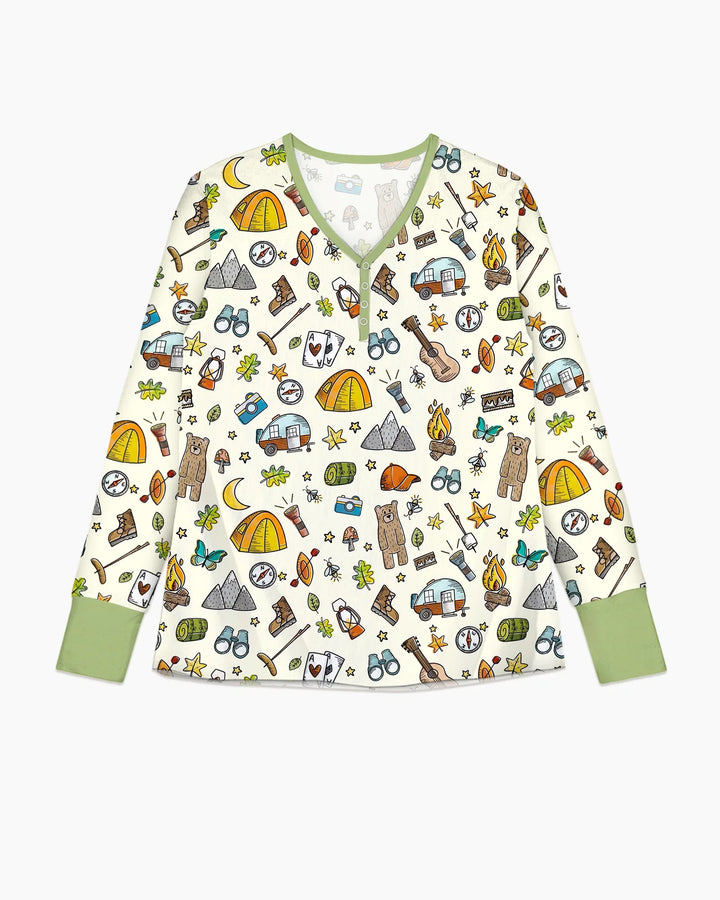 Pyjama-Set für Damen aus Bambus mit passendem „Love Camping“-Familienmotiv