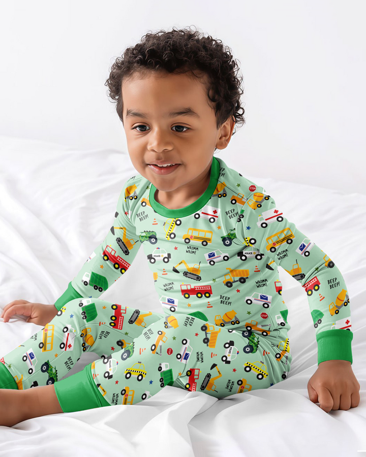 Lots Of Trucks Bamboo Two Piece Long Sleeve Pajama Set