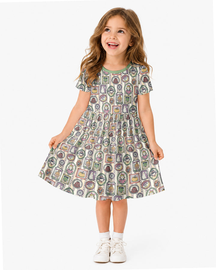 Vintage Halloween Ghost Pumpkin Portraits Bamboo Twirl Dress
