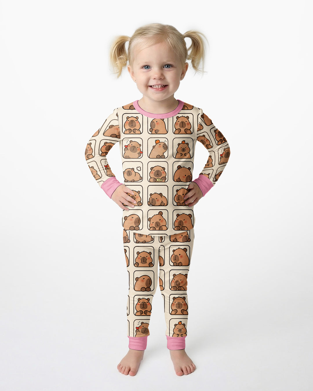 Cute Capy Faces Bamboo Two Piece Long Sleeve Pajama Set