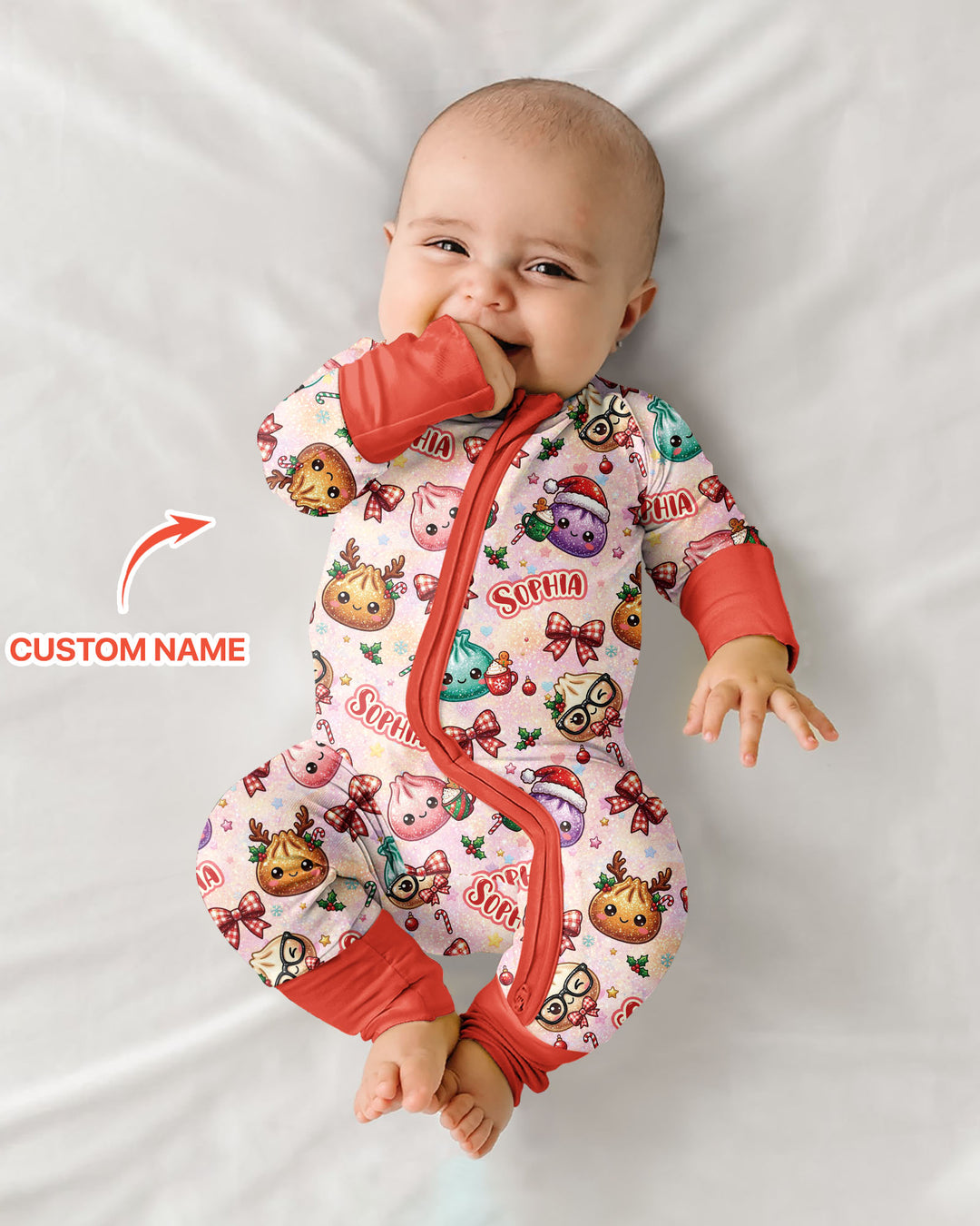 Custom Name Merry Christmas Dumpling Bamboo Convertible Zippy