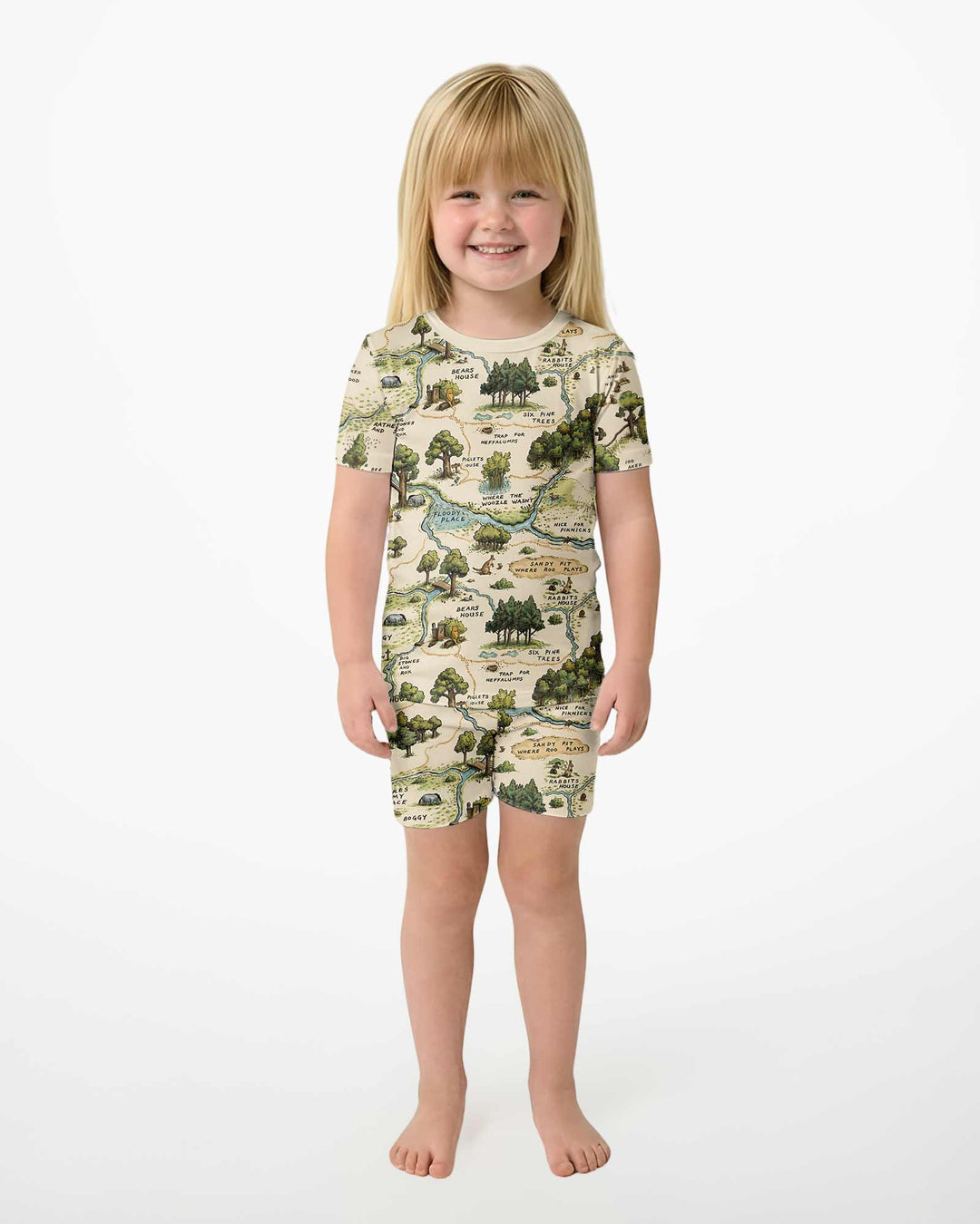 Classic Bear Maps Bamboo Two Piece Short Sleeve Shorts Pajama Set